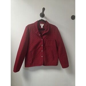 Talbots‎ Petites Quilted Jacket Womens L Red Snap Front Corduroy Collar